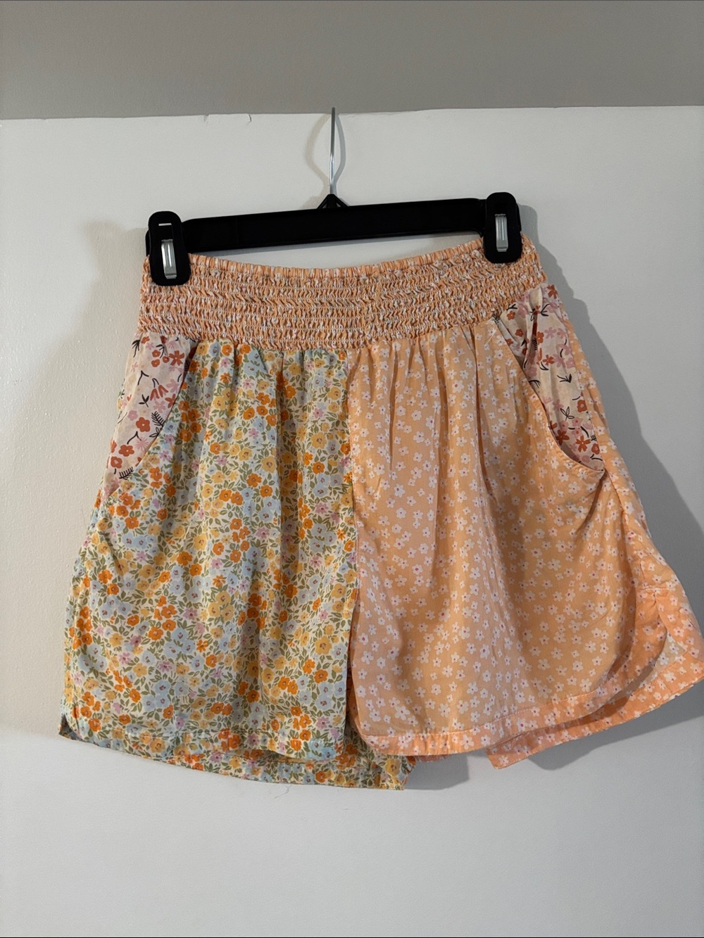 American Eagle Outfitters Peach Floral Patchwork Smocked Shorts
